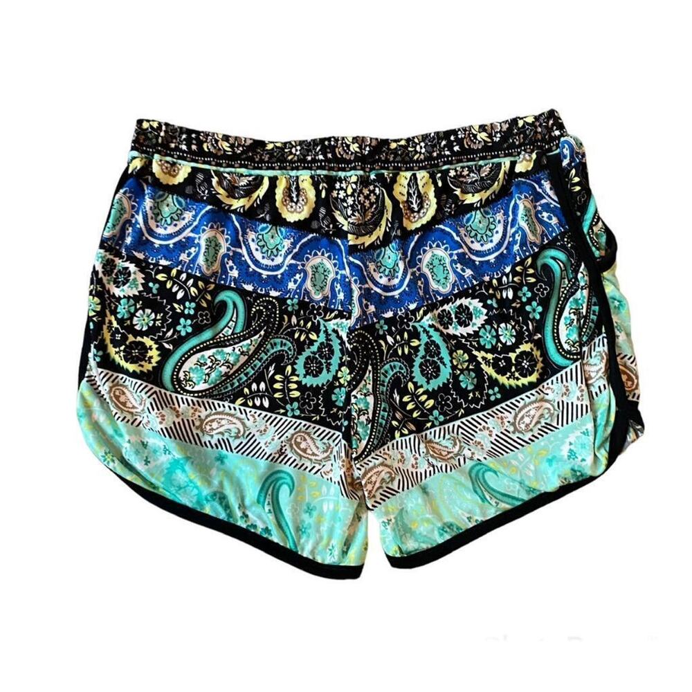 Boutique Girls L Pomelo Black Blue Teal Paisley Bohemian Pocket Summer Shorts